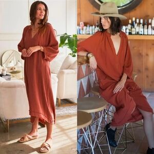 Ocean + Main Los Angeles Terracotta Cotton Gauze Midi Dress